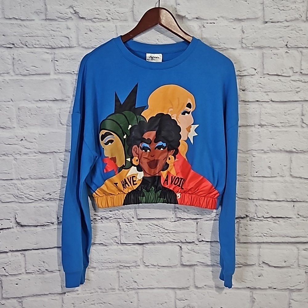 Lo Harris I have a voice long sleeve oversized crop sweatshirt